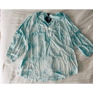 SKY BLUE RAYON TWILL PEASANT BLOUSE (Size 14/16)